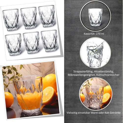 gläser set wassergläser Saftgläser Trinkglas spülmaschinenfest gläser set modern water glasses Glass Set trink gläser 6 teilig gläser 270 ml MOD-1