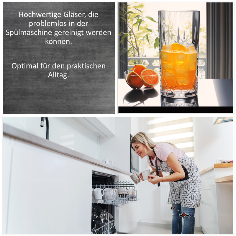Ästhetische Trinkgläser Wasserglas Kristallglas Saftglas longdrinkgläser 280ml coktailgläser gläser set 6 teilig MOD-3