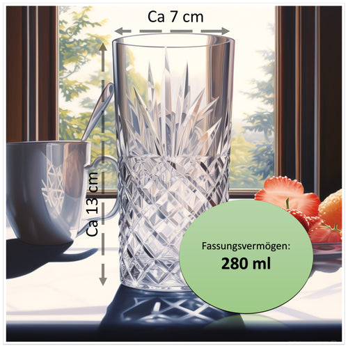 Ästhetische Trinkgläser Wasserglas Kristallglas Saftglas longdrinkgläser 280ml coktailgläser gläser set 6 teilig MOD-3